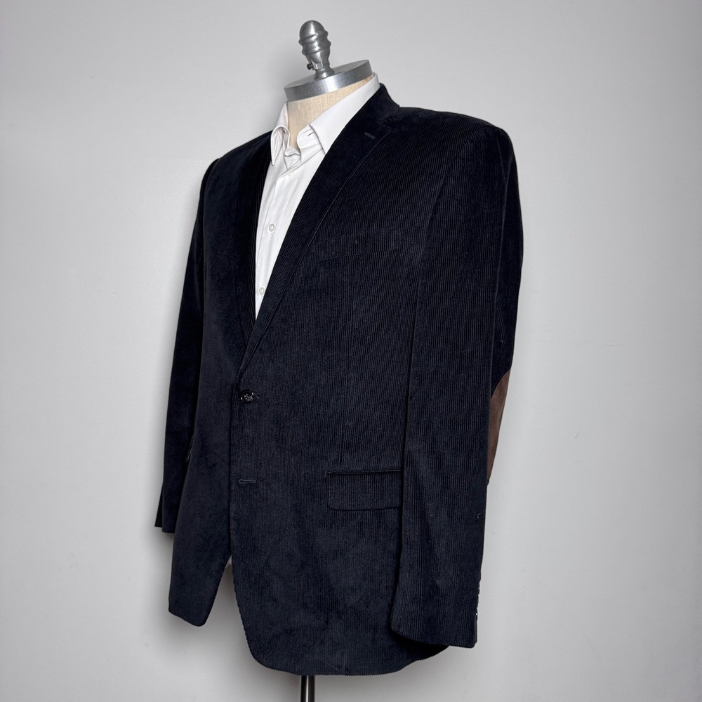Lauren Ralph Lauren Blazer Mens 46L Black Solid Corduroy Elbow Sport Coat